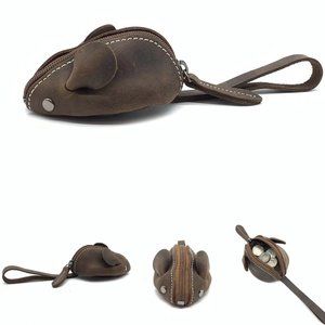 Cute Soft Leather 3D Mouse Coin Purse Change Purse with wrist strap (Chocolate)